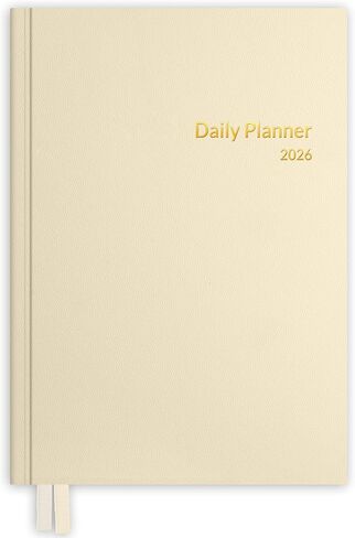 Sunee 2026 Daily Planner A5 Hardcover - منظم الجدول الزمني للساعة مع علامات تبويب شهرية ومتتبع المهام - دفتر إدارة وقت الغلاف البيج للعمل والمدرسة والأهداف الشخصية in Kuwait