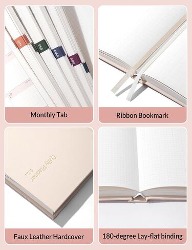 Sunee 2026 Daily Planner A5 Hardcover - منظم الجدول الزمني للساعة مع علامات تبويب شهرية ومتتبع المهام - دفتر إدارة وقت الغلاف البيج للعمل والمدرسة والأهداف الشخصية in Kuwait