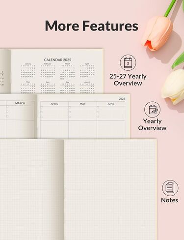 Sunee 2026 Daily Planner A5 Hardcover - منظم الجدول الزمني للساعة مع علامات تبويب شهرية ومتتبع المهام - دفتر إدارة وقت الغلاف البيج للعمل والمدرسة والأهداف الشخصية in Kuwait