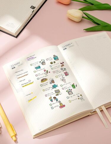 Sunee 2026 Daily Planner A5 Hardcover - منظم الجدول الزمني للساعة مع علامات تبويب شهرية ومتتبع المهام - دفتر إدارة وقت الغلاف البيج للعمل والمدرسة والأهداف الشخصية in Kuwait