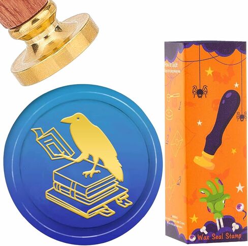CRASPIRE Raven Wax Seal Stamp Book Wax Stamp 25mm Retro Vintage Holiday Halloween Bird Replaceable Golden Brass Sealing Heads with Wooden Handle for DIY Scrapbooking Invitations Envelope Wine Packages in Saudi Arabia