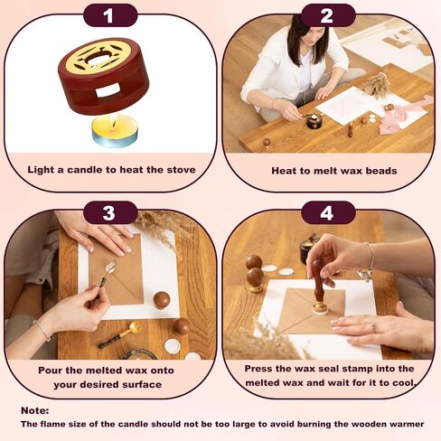 PATIKIL Wax Stamp Seal Kit, Wax Seal Kit Include Sealing Warmer, Melting Spoon, Silicone Pad, Retro Melt Stove Pot Furnace Tool for Envelope Letter Mailing Crafts DIY, Wood Color/Gray in Saudi Arabia