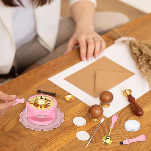 PATIKIL Wax Stamp Seal Kit, Wax Seal Kit Include Sealing Warmer, Melting Spoon, Silicone Pad, Retro Melt Stove Pot Furnace Tool for Envelope Letter Mailing Crafts DIY, Wood Color/Gray in Saudi Arabia