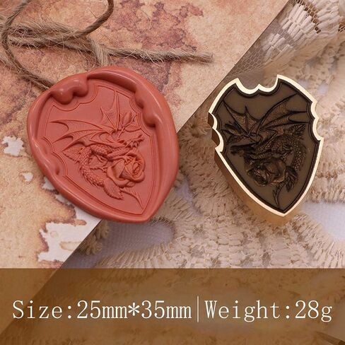 Wax Seal Stamp - Flying Dragon Sealling Wax Stamp with Wing, Shield Stamp with Engraved Rose, 3D Shaped Removable Brass Head in Saudi Arabia