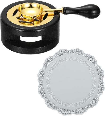 PATIKIL Wax Stamp Seal Kit, Wax Seal Kit Include Sealing Warmer, Melting Spoon, Silicone Pad, Retro Melt Stove Pot Furnace Tool for Envelope Letter Mailing Crafts DIY, Wood Color/Gray in Saudi Arabia