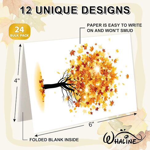 Whaline 24 Pcs Fall Greeting Cards Autumn Tree Blank Note Cards with Envelopes and Stickers for Autumn Holiday Birthday Party, 4 x 6 Inch in Saudi Arabia