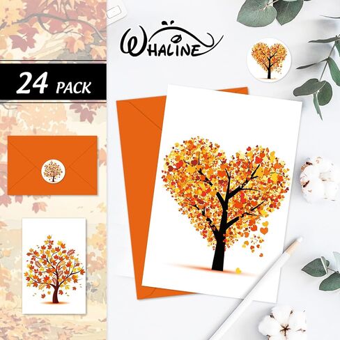Whaline 24 Pcs Fall Greeting Cards Autumn Tree Blank Note Cards with Envelopes and Stickers for Autumn Holiday Birthday Party, 4 x 6 Inch in Saudi Arabia