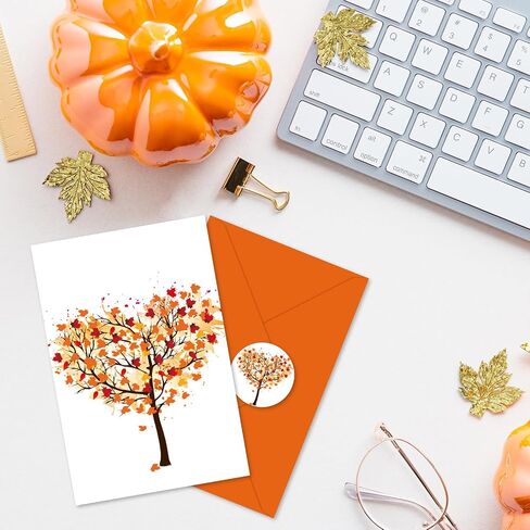 Whaline 24 Pcs Fall Greeting Cards Autumn Tree Blank Note Cards with Envelopes and Stickers for Autumn Holiday Birthday Party, 4 x 6 Inch in Saudi Arabia