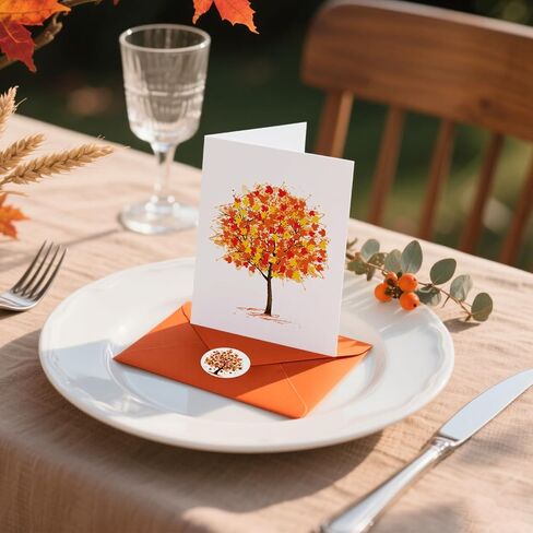 Whaline 24 Pcs Fall Greeting Cards Autumn Tree Blank Note Cards with Envelopes and Stickers for Autumn Holiday Birthday Party, 4 x 6 Inch in Saudi Arabia
