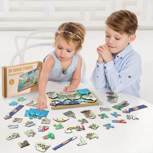 LQG Art Crafts Gift for Kids 4-8 Ages 3D Wooden City Landmark Series Frame Kit for Kids - DIY Washington Cartoon Style Puzzle Toys Perfect Wall Art and Tabletop Decoration in Saudi Arabia