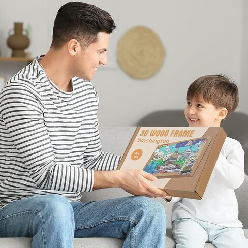 LQG Art Crafts Gift for Kids 4-8 Ages 3D Wooden City Landmark Series Frame Kit for Kids - DIY Washington Cartoon Style Puzzle Toys Perfect Wall Art and Tabletop Decoration in Saudi Arabia