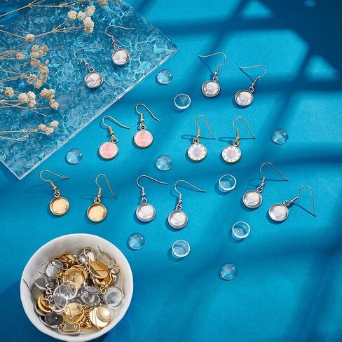 UNICRAFTALE 40 Sets 2 Colors 304 Stainless Steel Flat Round Dangle Earring Making Kits Tray 12mm Blank Dome Dangle Earrings Transparent Glass Cabochon with Ear Hooks for DIY Jewelry Making in Saudi Arabia