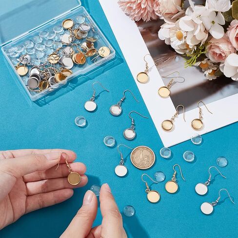 UNICRAFTALE 40 Sets 2 Colors 304 Stainless Steel Flat Round Dangle Earring Making Kits Tray 12mm Blank Dome Dangle Earrings Transparent Glass Cabochon with Ear Hooks for DIY Jewelry Making in Saudi Arabia