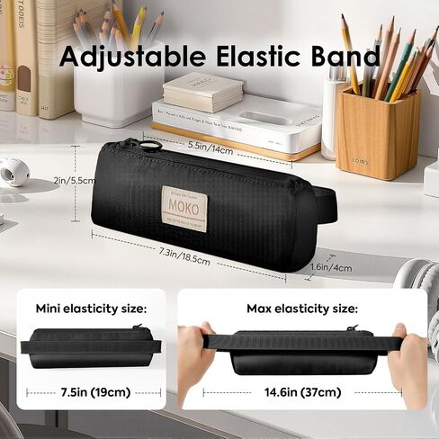 MoKo Pen Holder for Notebook, Pencil Pouch with Adjustable Elastic Band, Slim Portable Zipper Pen Pouch Holder for Planners, Journals, Book, Green in Saudi Arabia