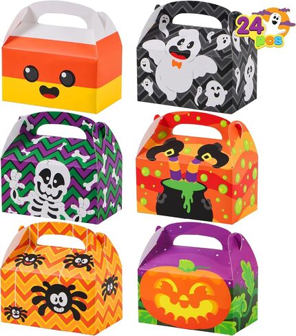JOYIN 24 PCS Halloween Treat Boxes Candy Boxes, House Cardboard Goodie Bags, Cookies Candy Bags for Kids Children Trick or Treat, Holiday Pastries, Cupcakes, Party Favor Supplies, Decoration in Saudi Arabia