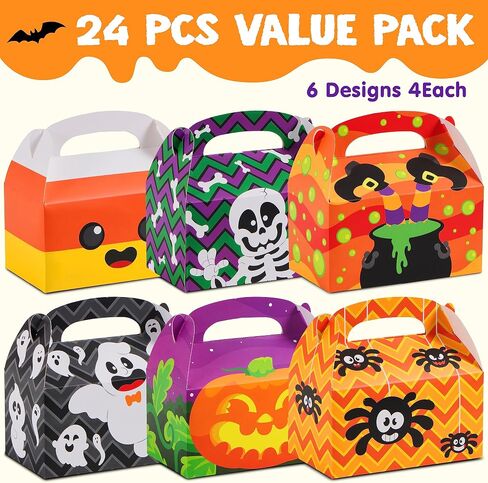 JOYIN 24 PCS Halloween Treat Boxes Candy Boxes, House Cardboard Goodie Bags, Cookies Candy Bags for Kids Children Trick or Treat, Holiday Pastries, Cupcakes, Party Favor Supplies, Decoration in Saudi Arabia
