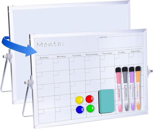 لوحة بيضاء محوّة جافة من جانبها مع حامل - 14 "× 10" مخطط شهري وأسبوعي مغناطيسي ، لوح مكتب صغير للمنزل والمكاتب والمدرسة استخدام in Kuwait