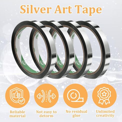 4 Rolls Silver Mirror Tape,Silver Washi Tape Metallic 1cmDecorative Tapes Self Adhesive Metalized Polyester Film Decor Tapes DIY Graphic Art Tapewall Decor TV Frame Crafts Decoration Gift Box Wrapping in Saudi Arabia