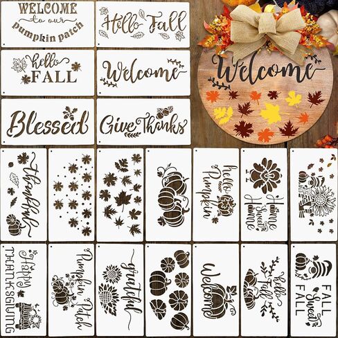 eersida 20 pcs استنسل ترحيب للحرف اليدوية 12 "نصف جولة الإستنسل للطلاء على الخشب لعلامة الخشب قوالب رسم لدقة جدار الباب ديي ديكور شرفة علامة (نمط عيد الشكر) in Saudi Arabia