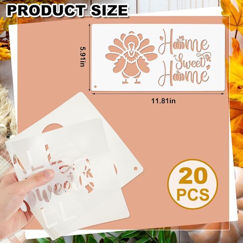 eersida 20 pcs استنسل ترحيب للحرف اليدوية 12 "نصف جولة الإستنسل للطلاء على الخشب لعلامة الخشب قوالب رسم لدقة جدار الباب ديي ديكور شرفة علامة (نمط عيد الشكر) in Saudi Arabia