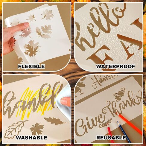 eersida 20 pcs استنسل ترحيب للحرف اليدوية 12 "نصف جولة الإستنسل للطلاء على الخشب لعلامة الخشب قوالب رسم لدقة جدار الباب ديي ديكور شرفة علامة (نمط عيد الشكر) in Saudi Arabia