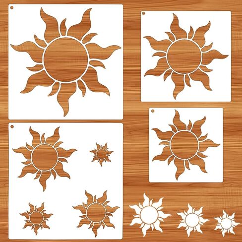 4 PCS Sun Stencils للطلاء على خشب البوهو Sun Stelics للحرف اليدوية قال قالب رسم كبير ل Canvas الأثاث بطاقة الجدار صنع ديكور المنزل in Saudi Arabia