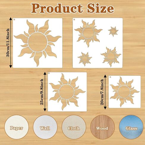 4 PCS Sun Stencils للطلاء على خشب البوهو Sun Stelics للحرف اليدوية قال قالب رسم كبير ل Canvas الأثاث بطاقة الجدار صنع ديكور المنزل in Saudi Arabia