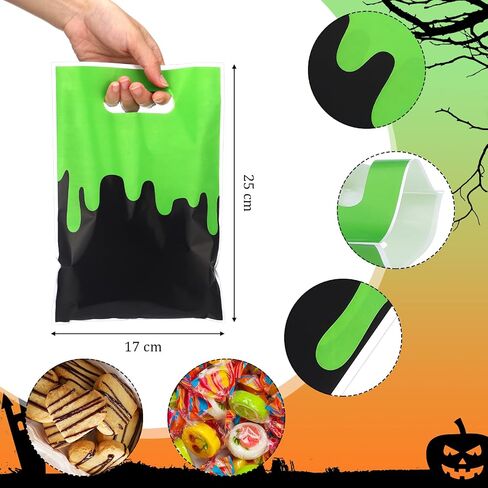 Yexiya 50 PCS Halloween Treat Bags with Bandles-Trick أو علاج أكياس الحلوى للأطفال الأخضر والبلاستيك البلاستيكي هدايا الحفلات Bag Halloween Goodie Bag Bag Bag Bag Bag Bag Bage for Zombie Ghost Party Supplies in Saudi Arabia