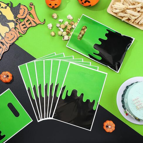 Yexiya 50 PCS Halloween Treat Bags with Bandles-Trick أو علاج أكياس الحلوى للأطفال الأخضر والبلاستيك البلاستيكي هدايا الحفلات Bag Halloween Goodie Bag Bag Bag Bag Bag Bag Bage for Zombie Ghost Party Supplies in Saudi Arabia