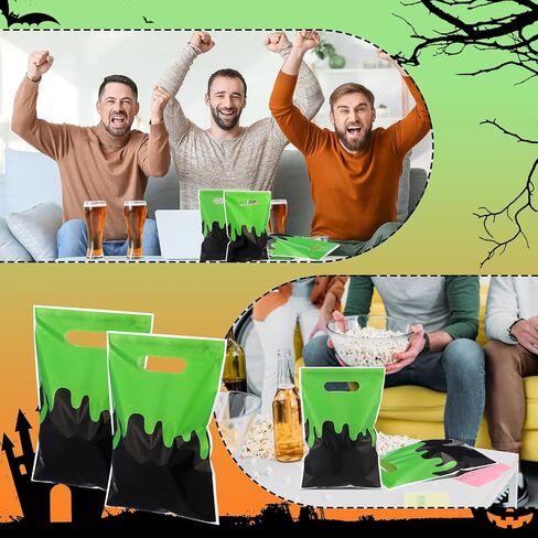 Yexiya 50 PCS Halloween Treat Bags with Bandles-Trick أو علاج أكياس الحلوى للأطفال الأخضر والبلاستيك البلاستيكي هدايا الحفلات Bag Halloween Goodie Bag Bag Bag Bag Bag Bag Bage for Zombie Ghost Party Supplies in Saudi Arabia