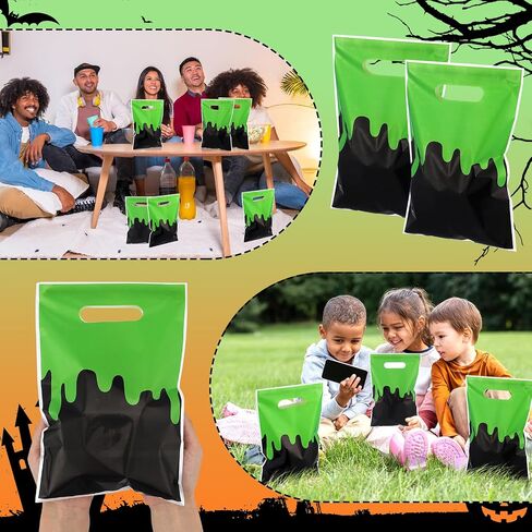 Yexiya 50 PCS Halloween Treat Bags with Bandles-Trick أو علاج أكياس الحلوى للأطفال الأخضر والبلاستيك البلاستيكي هدايا الحفلات Bag Halloween Goodie Bag Bag Bag Bag Bag Bag Bage for Zombie Ghost Party Supplies in Saudi Arabia