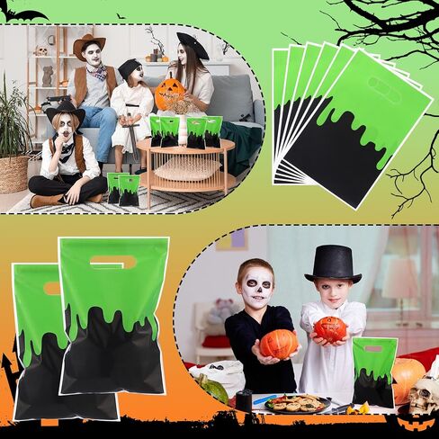 Yexiya 50 PCS Halloween Treat Bags with Bandles-Trick أو علاج أكياس الحلوى للأطفال الأخضر والبلاستيك البلاستيكي هدايا الحفلات Bag Halloween Goodie Bag Bag Bag Bag Bag Bag Bage for Zombie Ghost Party Supplies in Saudi Arabia
