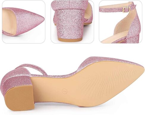 Perphy Glitter Pointed Toe Pumps Ankle Strap Buckle Chunky Block Heel Dress Pumps for Women in Saudi Arabia