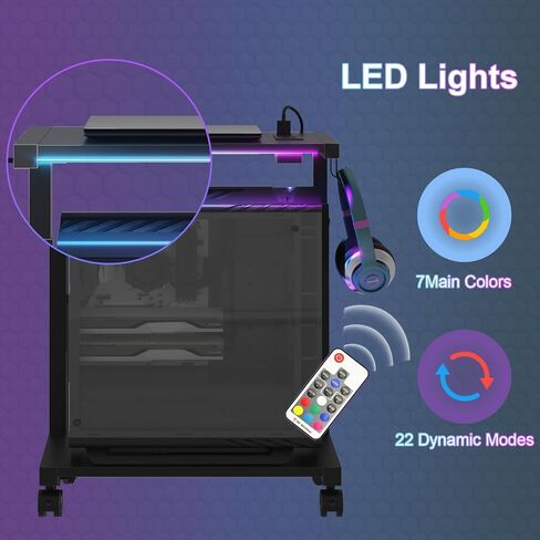 حامل برج الكمبيوتر مع شريط LED LED ، حامل وحدة المعالجة المركزية المتداول للهواتف المحمولة ، ارتفاع برج الكمبيوتر القابل للتعديل مع محطة شحن للمكتب منزل in Kuwait