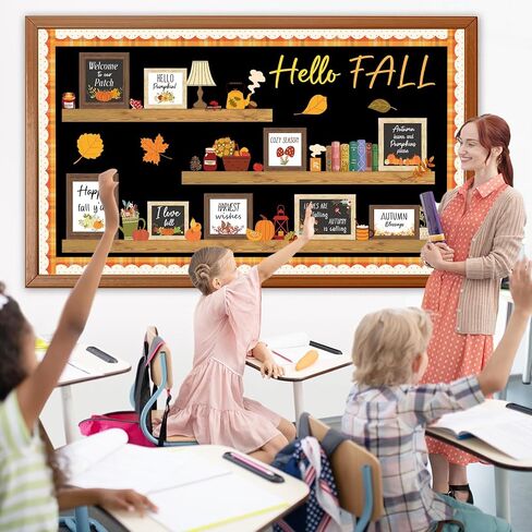 Hello Fall Bulletin Board Set Fall Bookshelf Bulletin Decortations عيد الشكر ديكور الفصول الدراسية الخريف ونقلت الملصقات أوراق القرع لقواميف اليقطين لمدرسة الخريف الحصاد منزل السبورة للطباشير in Saudi Arabia