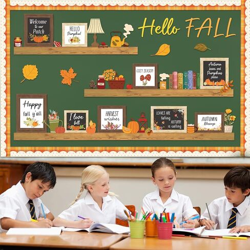 Hello Fall Bulletin Board Set Fall Bookshelf Bulletin Decortations عيد الشكر ديكور الفصول الدراسية الخريف ونقلت الملصقات أوراق القرع لقواميف اليقطين لمدرسة الخريف الحصاد منزل السبورة للطباشير in Saudi Arabia