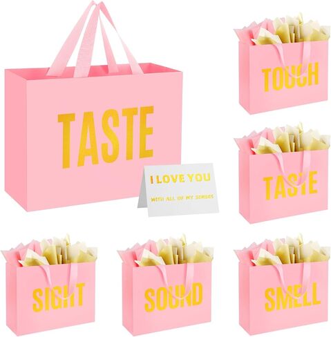 5 Senses Gift Bags for Him With Labels And Tissue Paper,12.6"X8.7"X4" Sight Smell Touch Taste Sound Black Medium Size Gift Bag for Men, Women, Birthday, Anniversary, Wedding, Valentine'S Day in Saudi Arabia