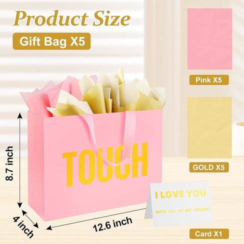 5 Senses Gift Bags for Him With Labels And Tissue Paper,12.6"X8.7"X4" Sight Smell Touch Taste Sound Black Medium Size Gift Bag for Men, Women, Birthday, Anniversary, Wedding, Valentine'S Day in Saudi Arabia