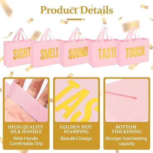 5 Senses Gift Bags for Him With Labels And Tissue Paper,12.6"X8.7"X4" Sight Smell Touch Taste Sound Black Medium Size Gift Bag for Men, Women, Birthday, Anniversary, Wedding, Valentine'S Day in Saudi Arabia