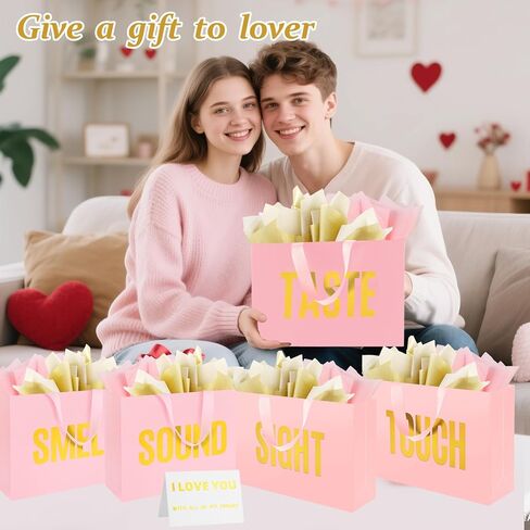 5 Senses Gift Bags for Him With Labels And Tissue Paper,12.6"X8.7"X4" Sight Smell Touch Taste Sound Black Medium Size Gift Bag for Men, Women, Birthday, Anniversary, Wedding, Valentine'S Day in Saudi Arabia
