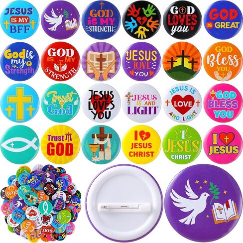 120 Pcs Christian Pins 1.7 Inch, Bible Verse Religious Mini Button Bulk Round Christian Jesus Badges Gift Ideal for Sunday School Prizes Rewards, Party Favors, and Fundraisers, 24 Styles in Saudi Arabia