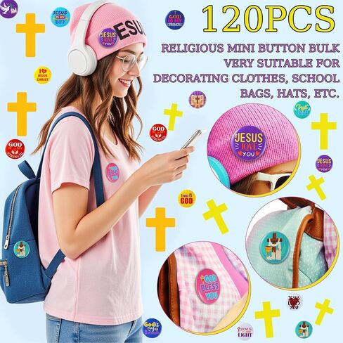 120 Pcs Christian Pins 1.7 Inch, Bible Verse Religious Mini Button Bulk Round Christian Jesus Badges Gift Ideal for Sunday School Prizes Rewards, Party Favors, and Fundraisers, 24 Styles in Saudi Arabia