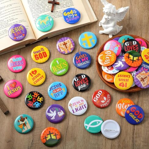 120 Pcs Christian Pins 1.7 Inch, Bible Verse Religious Mini Button Bulk Round Christian Jesus Badges Gift Ideal for Sunday School Prizes Rewards, Party Favors, and Fundraisers, 24 Styles in Saudi Arabia