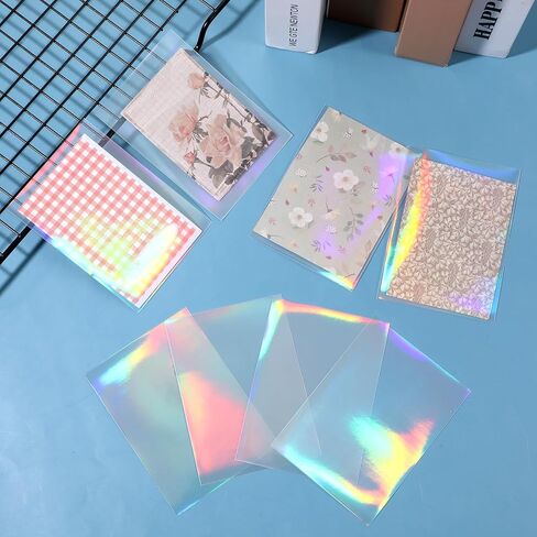 100 PCS Photocard Sleeves Laser Flashing Card Sleeves بطاقة تداول بطاقة التداول رقائق رقائق رقائق رقائق رقائق واقية من قوس قزح ، 65 × 90 ملم in Saudi Arabia