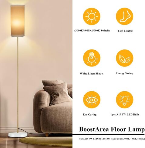 مصباح أرضية Boostarea لغرفة المعيشة مع 3 درجات حرارة اللون لمبة ، مصابيح الأرضية الحديثة ، مصباح طويل القامة للمكتب ، مصابيح دائمة لغرفة النوم ، غرفة الأطفال ، الدراسة (9W LED لمبة ، بياض بيضاء) in Saudi Arabia