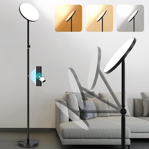 Floor Lamps for Living Room, 30W Super Bright LED Standing Lamp, Stepless Dimmable Tall Torchiere Lamp with Remote & Touch Control, Modern Floor Lamp for Bedroom & Office -Black in Saudi Arabia