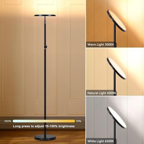 Floor Lamps for Living Room, 30W Super Bright LED Standing Lamp, Stepless Dimmable Tall Torchiere Lamp with Remote & Touch Control, Modern Floor Lamp for Bedroom & Office -Black in Saudi Arabia