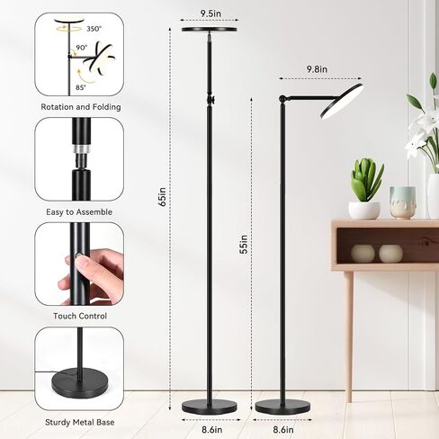 Floor Lamps for Living Room, 30W Super Bright LED Standing Lamp, Stepless Dimmable Tall Torchiere Lamp with Remote & Touch Control, Modern Floor Lamp for Bedroom & Office -Black in Saudi Arabia