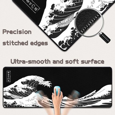 Mouse Pad Gaming - Desk Mat for Keyboard and Mouse - Kanagawa Large Mouse Pad for Desk, Japanese Sea Wave Mousepad (31.5 x 11.8inch) with Non-Slip Base, Desks Pad Mat for Gaming, Office and Home in Saudi Arabia