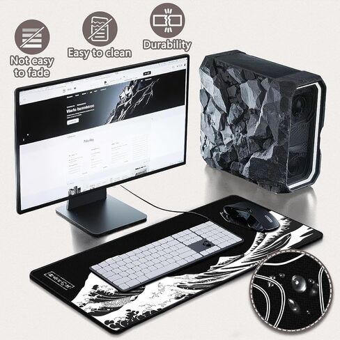Mouse Pad Gaming - Desk Mat for Keyboard and Mouse - Kanagawa Large Mouse Pad for Desk, Japanese Sea Wave Mousepad (31.5 x 11.8inch) with Non-Slip Base, Desks Pad Mat for Gaming, Office and Home in Saudi Arabia